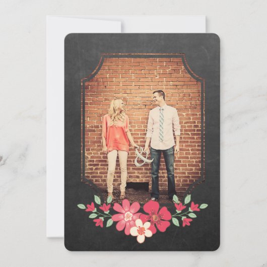 Chalkboard Rustic Floral Save the Date Typografie Kaart (Voorkant)