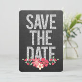 Chalkboard Rustic Floral Save the Date Typografie Kaart (Staand voorkant)