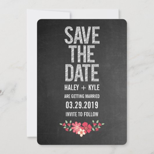 Chalkboard Rustic Floral Save the Date Typografie Kaart (Achterkant)
