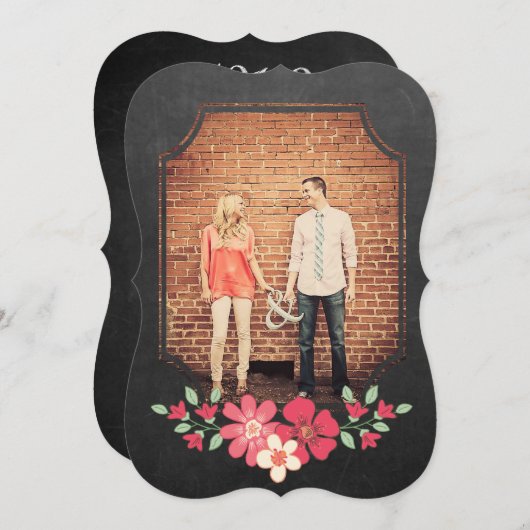 Chalkboard Rustic Floral Save the Date Typografie Kaart (Voorkant / Achterkant)