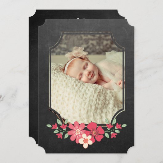 Chalkboard Rustic Floral Typography Sip N Zie Kaart (Voorkant / Achterkant)