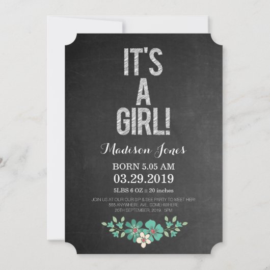 Chalkboard Rustic Floral Typography Sip N Zie Kaart (Achterkant)