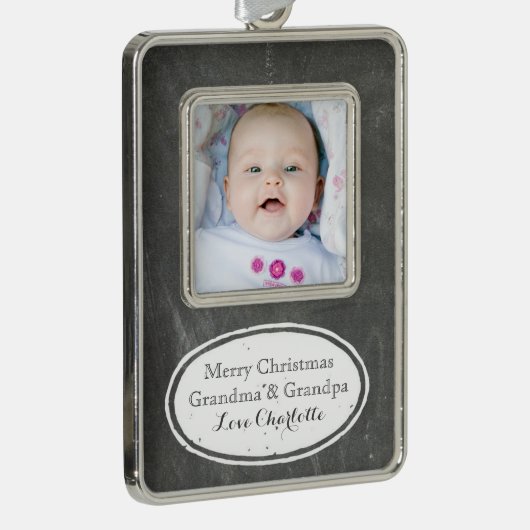 Chalkboard Rustic Grootouders kerstversier Verzilverd Omlijst Ornament (Rechts)