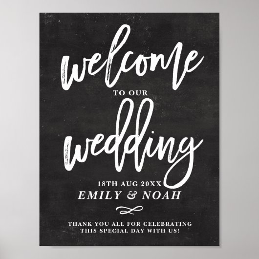 Chalkboard Rustic Hand Lettering Wedding Welkom Poster (Voorkant)