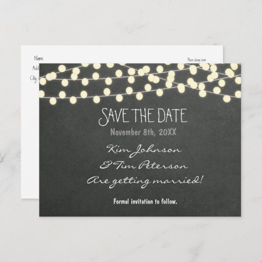 Chalkboard Rustic Licht Briefkaart sparen de Datum (Voorkant / Achterkant)