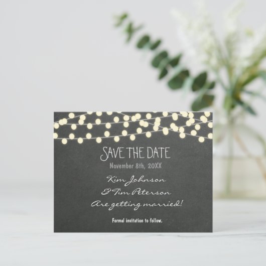 Chalkboard Rustic Licht Briefkaart sparen de Datum (Staand voorkant)