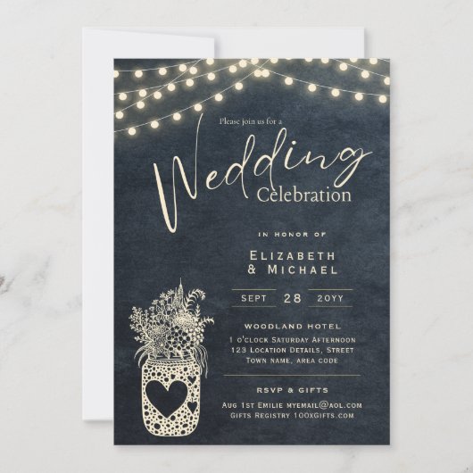 Chalkboard Rustic Mason Jar Wedding DIGITAL Print Kaart (Voorkant)