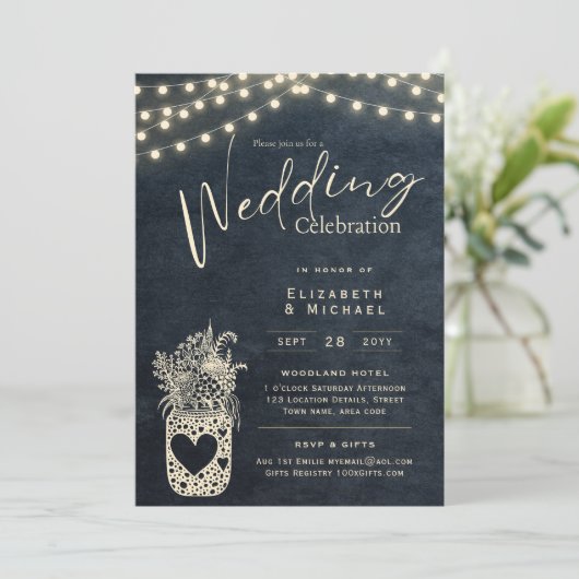 Chalkboard Rustic Mason Jar Wedding DIGITAL Print Kaart (Staand voorkant)