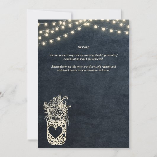 Chalkboard Rustic Mason Jar Wedding DIGITAL Print Kaart (Achterkant)