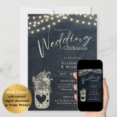 Chalkboard Rustic Mason Jar Wedding DIGITAL Print Kaart