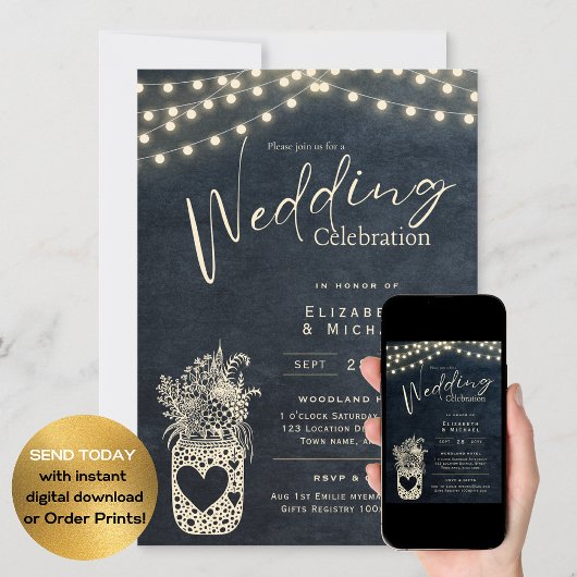 Chalkboard Rustic Mason Jar Wedding DIGITAL Print Kaart