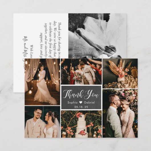 Chalkboard Rustic Multi Photo Collage Wedding Bedankkaart (Voorkant / Achterkant)