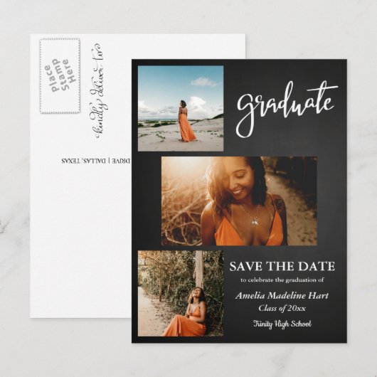 Chalkboard Rustic | Opslaan van de graduatiepartij Aankondigingskaart (Voorkant / Achterkant)