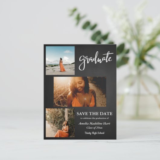 Chalkboard Rustic | Opslaan van de graduatiepartij Aankondigingskaart (Staand voorkant)