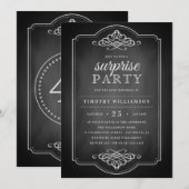 Chalkboard Rustic Surprise Birthday Party Kaart (Voorkant / Achterkant)
