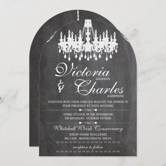 Chalkboard Rustic  Typografie Chandelier Kaart (Voorkant / Achterkant)