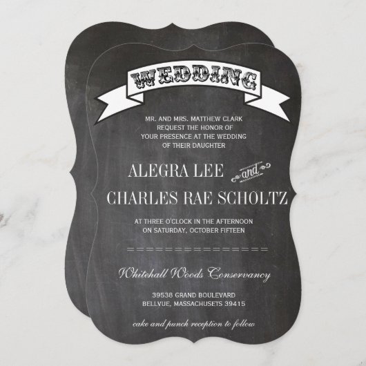 Chalkboard RUSTIC  Typografie Invite Kaart (Voorkant / Achterkant)