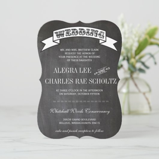 Chalkboard RUSTIC  Typografie Invite Kaart (Staand voorkant)
