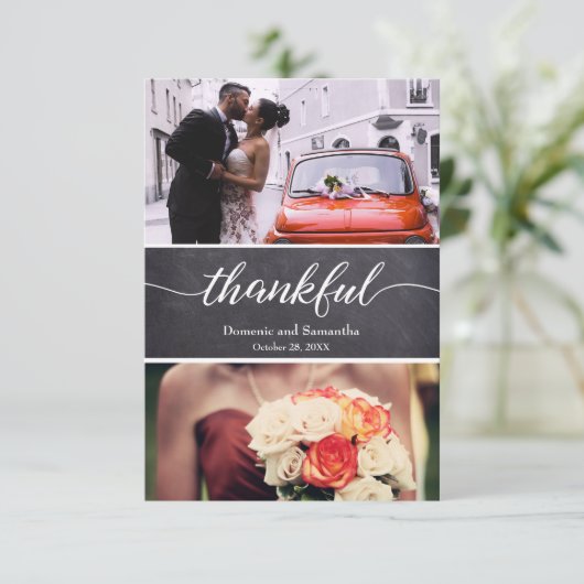 Chalkboard Rustic Wedding Thankful Script Bedankkaart (Staand voorkant)