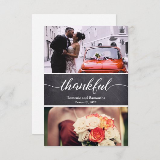 Chalkboard Rustic Wedding Thankful Script Bedankkaart (Voorkant / Achterkant)