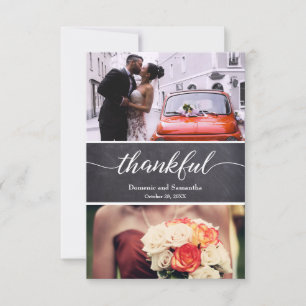 Chalkboard Rustic Wedding Thankful Script Bedankkaart