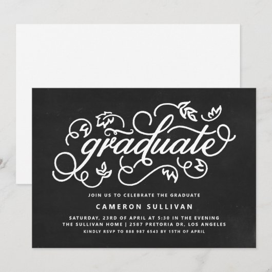 Chalkboard rustieke kalligrafie afstudeerfeest kaart (Voorkant / Achterkant)