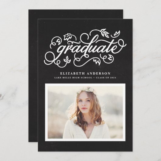 Chalkboard rustieke kalligrafie foto Afstuderen Kaart (Voorkant / Achterkant)