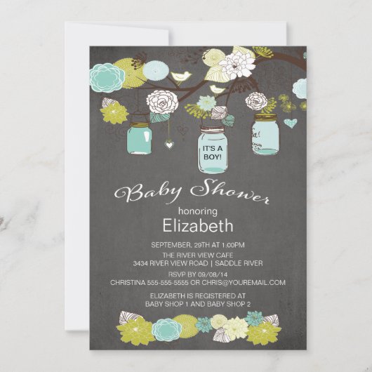 Chalkboard rustieke land Mason Jar Baby shower Kaart (Voorkant)