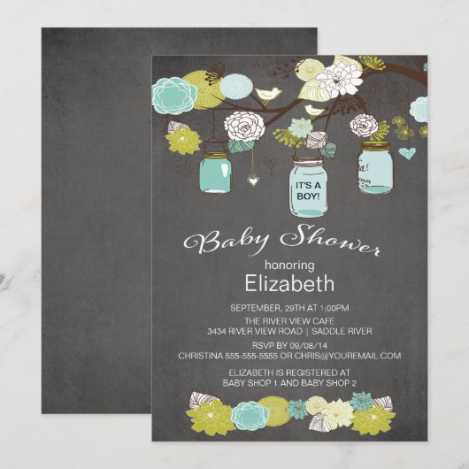 Chalkboard rustieke land Mason Jar Baby shower Kaart (Voorkant / Achterkant)