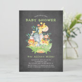Chalkboard Safari Dieren Baby Douche Uitnodigingen (Staand voorkant)