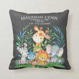 Chalkboard Safari Meisje Geboorte Stats Kussen