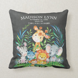 Chalkboard Safari Meisje Geboorte Stats Kussen