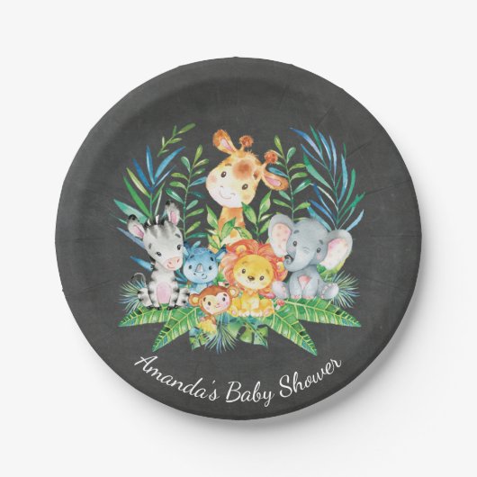 Chalkboard Safari Oerwoud Baby shower 7" Bord (Voorkant)