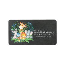 Chalkboard Safari Oerwoud Baby shower adreslabel