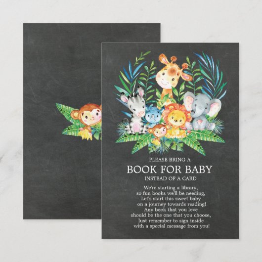 Chalkboard Safari Oerwoud Baby shower Boek voor Ba Informatiekaartje (Voorkant / Achterkant)