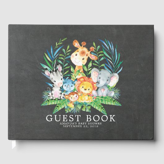 Chalkboard Safari Oerwoud Baby shower gastenboek (Voorkant)
