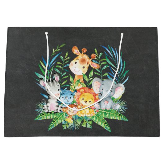 Chalkboard Safari Oerwoud Baby shower Gift Bag Groot Cadeauzakje (Voorkant)