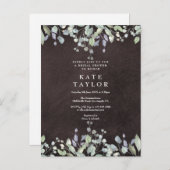 Chalkboard Sage en Lila Bloemen Vrijgezellenfeest Aankondigingskaart (Voorkant / Achterkant)