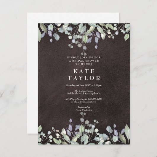 Chalkboard Sage en Lila Bloemen Vrijgezellenfeest Aankondigingskaart (Voorkant / Achterkant)