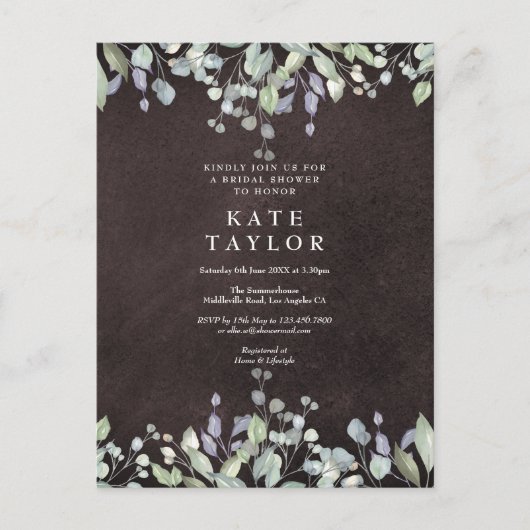 Chalkboard Sage en Lila Bloemen Vrijgezellenfeest Aankondigingskaart (Voorkant)