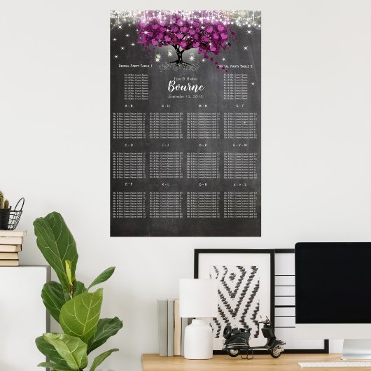 Chalkboard Sangria Wine Paars Seat Chart Poster (Thuiskantoor)