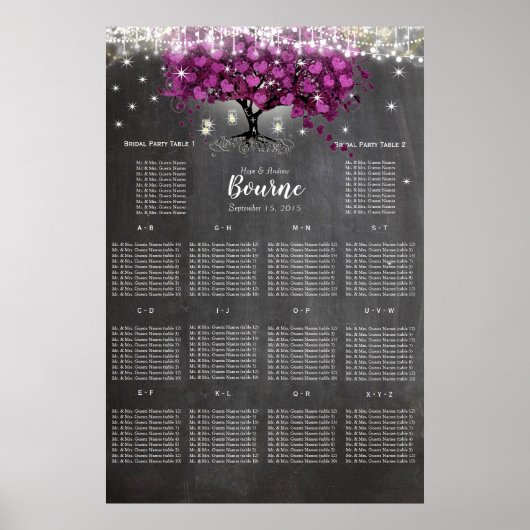 Chalkboard Sangria Wine Paars Seat Chart Poster (Voorkant)