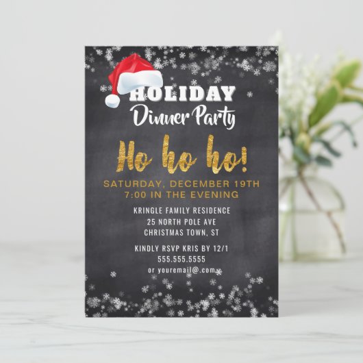 Chalkboard Santa Holiday Dinner Party Uitnodiging (Staand voorkant)