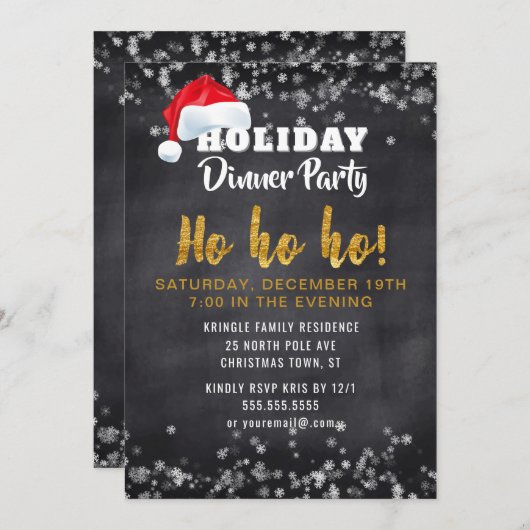 Chalkboard Santa Holiday Dinner Party Uitnodiging (Voorkant / Achterkant)