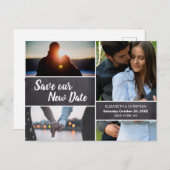 Chalkboard Save Our New date Photo Collage Wedding Briefkaart (Voorkant / Achterkant)
