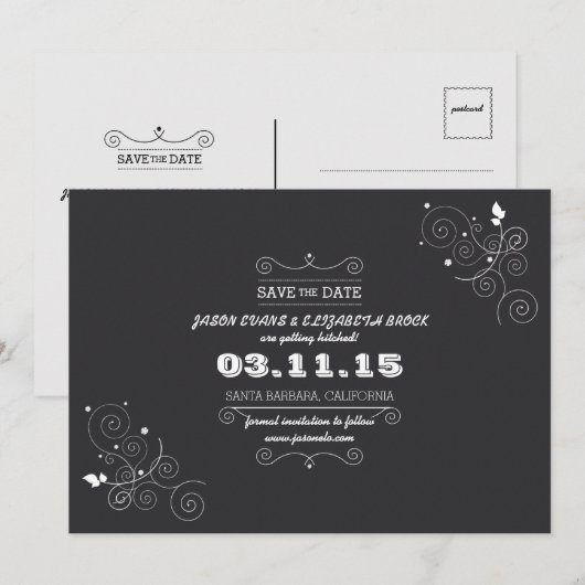 Chalkboard save the date briefkaart (Voorkant / Achterkant)