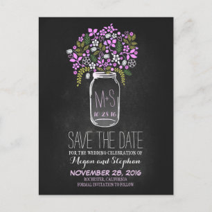 Chalkboard save the date - Floral Mason Jar Aankondigingskaart