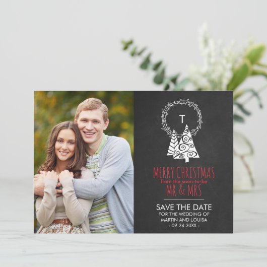 Chalkboard Save the Date kerstfoto Card (Staand voorkant)
