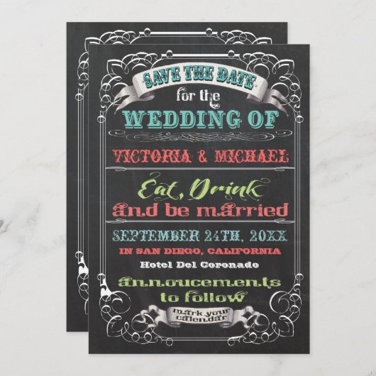 Chalkboard Save the date Wedding (Voorkant / Achterkant)