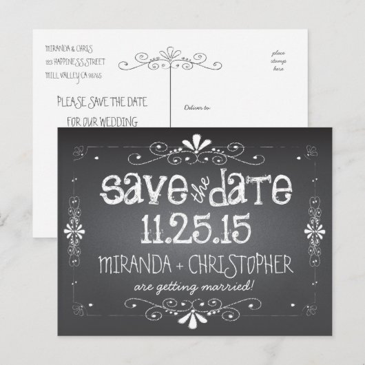 Chalkboard Save the Date Wedding Briefkaart (Voorkant / Achterkant)